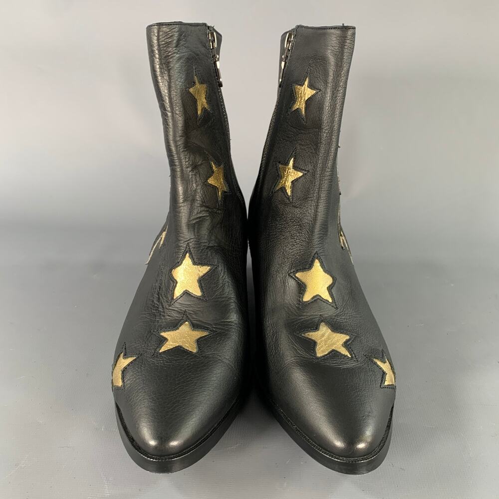 MODERN VICE Size 10.5 Black Gold Leather Stars Side Zipper Boots - Picture 4 of 7